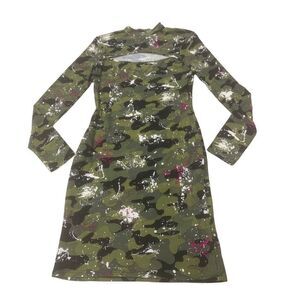Camouflage Patterned Cut Out Neck Dress